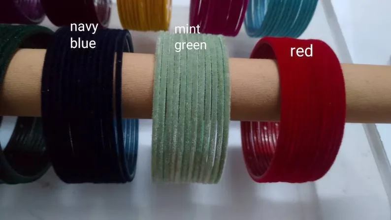 Velvet Metal BanglesGirls Bridal Women Bangles Karwachauth Navrati Bollywood Weddings Eid Diwali Parties Mehndi Haldi Bracelet