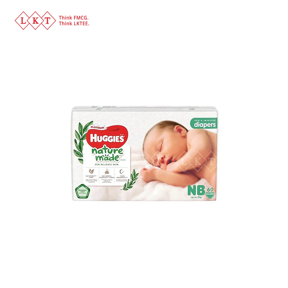 Huggies Baby Diapers NatureMade Premium Tape Diaper NB 60S Pampers Diapers for Babies Malaysia Direct Factory Wholesale