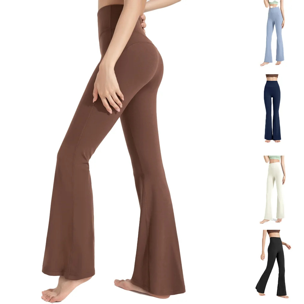 High Waist Breathable Hip Exercise Yoga Pants Quick-Drying Wide Leg Bell Bottoms High Elasticity Naked Feeling Slim Adults