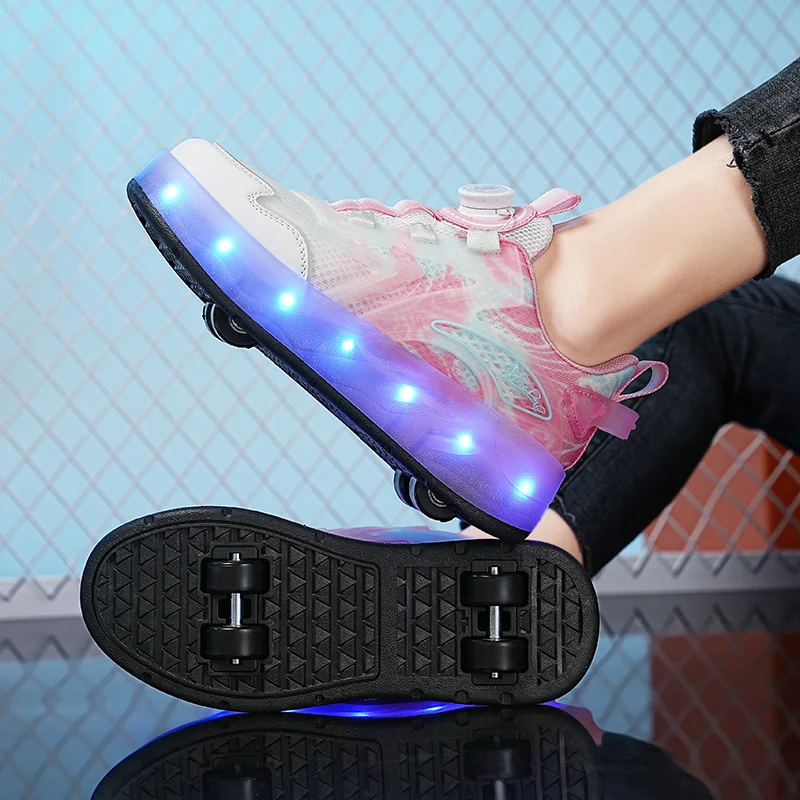 4 wheel Flashing Roller Skate Casual Running Shoes Student Misbehavior Shoes Detachable Parkour Boys Girls Children Skate