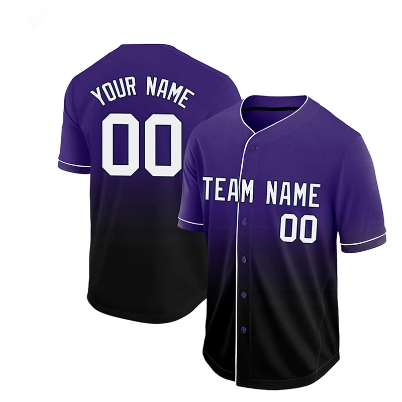 Baseball Jerseys Shirt Printed Name and Number Gradient Color Softball Training Wear Breathable Button Men Lady Youth