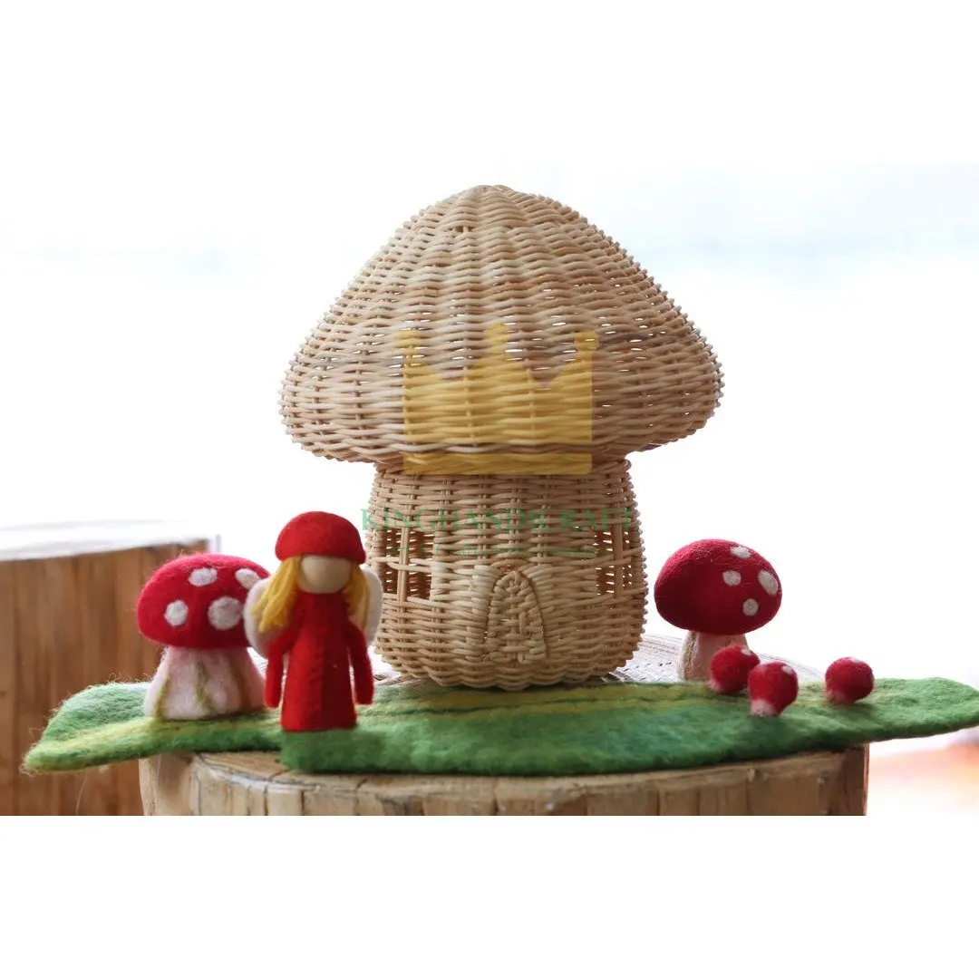 Mushroom house shaped rattan material basket nordic kids room decor hot item cute handicraft