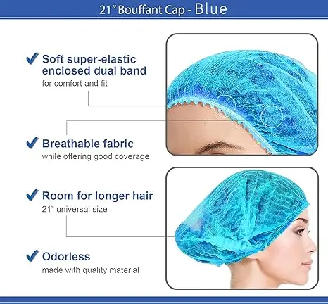 100pcs Disposable Hair Head Covers Net Bouffant Hats Kitchen Industrial