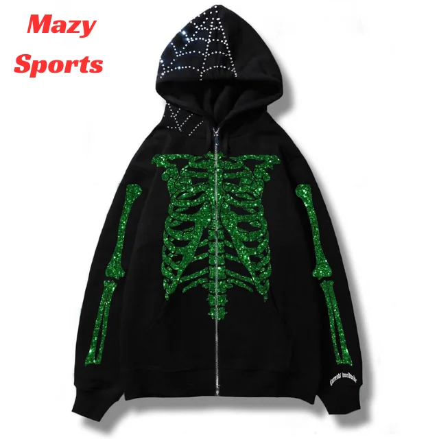 Лидер продаж новые толстовки унисекс на заказ со стразами молнии Skelton работа с длинным рукавом модная Толстовка для девочек и мальчиков