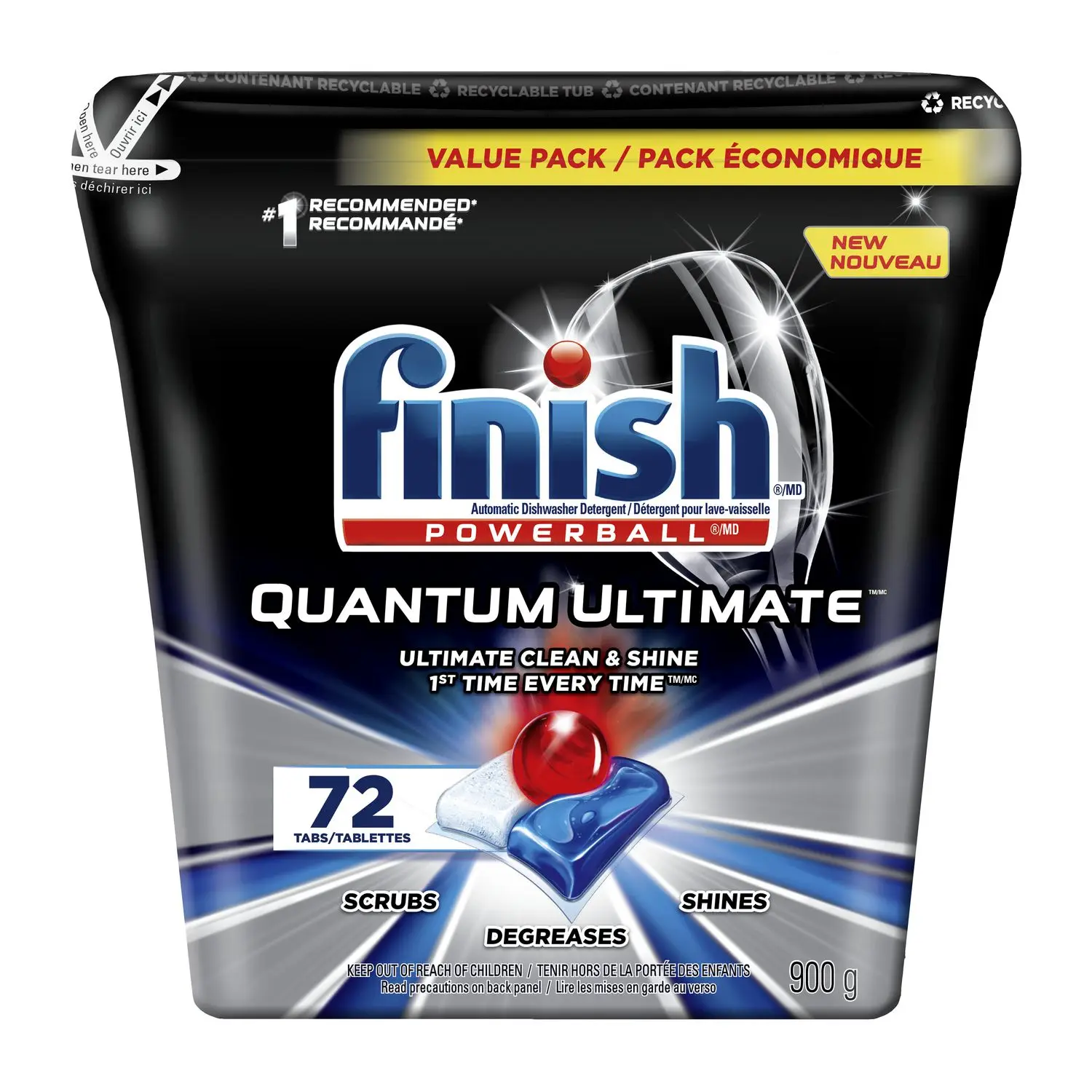 Finish - Quantum - 82 Count - Dishwasher Detergent - Powerball - Ultimate Clean & Shine - Dishwashing Tablets - Dish Tabs, Pack
