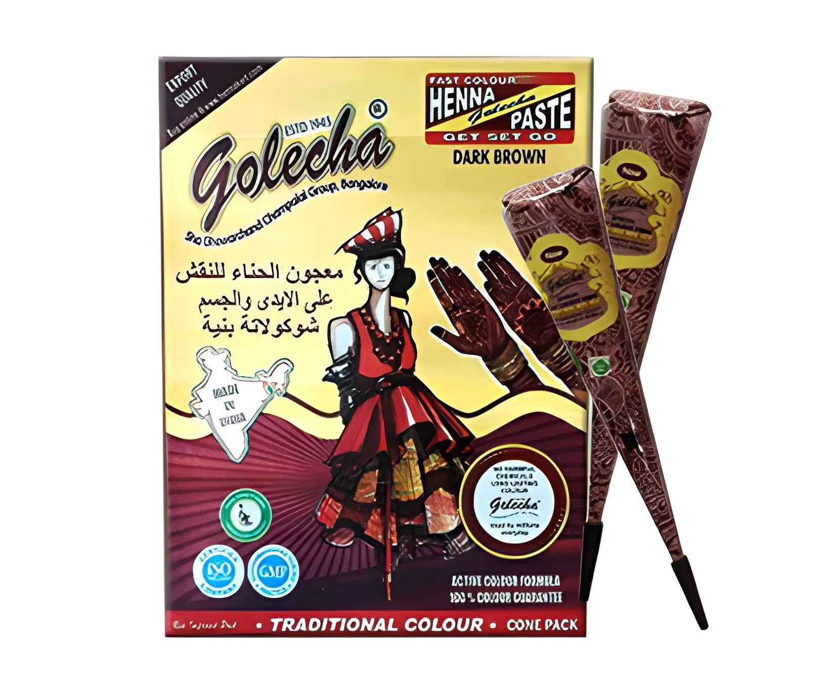 Golecha Dark Brown Mehandi Cones Herbal Natural Heena For Hand Skin Leg Body, Pack of 12
