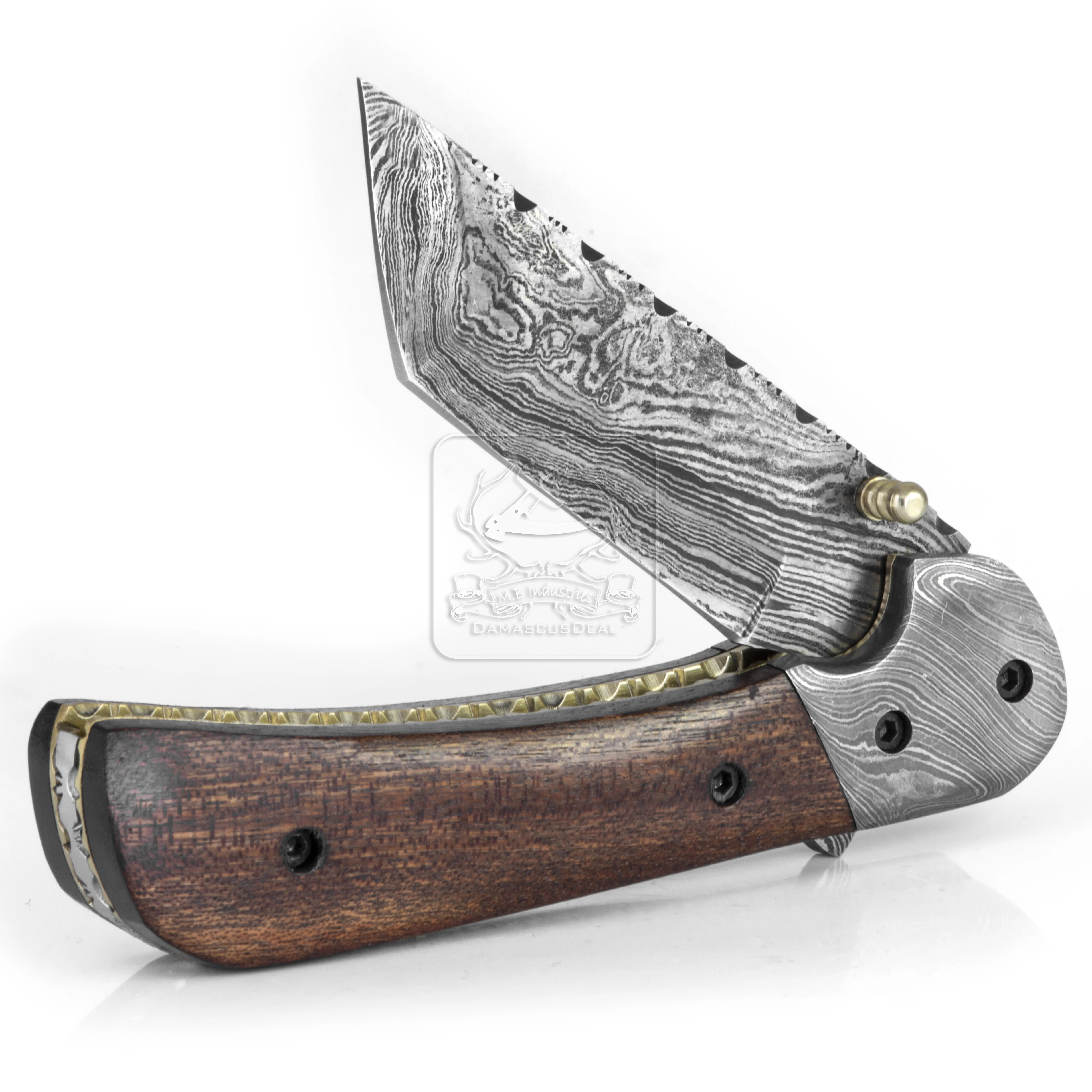 DD-FK-667 Damascus Steel Folding Knife Mahogany Wood Outdoor Survival Hunting Multi-Tool EDC Bushcraft Camping Inspired Swords