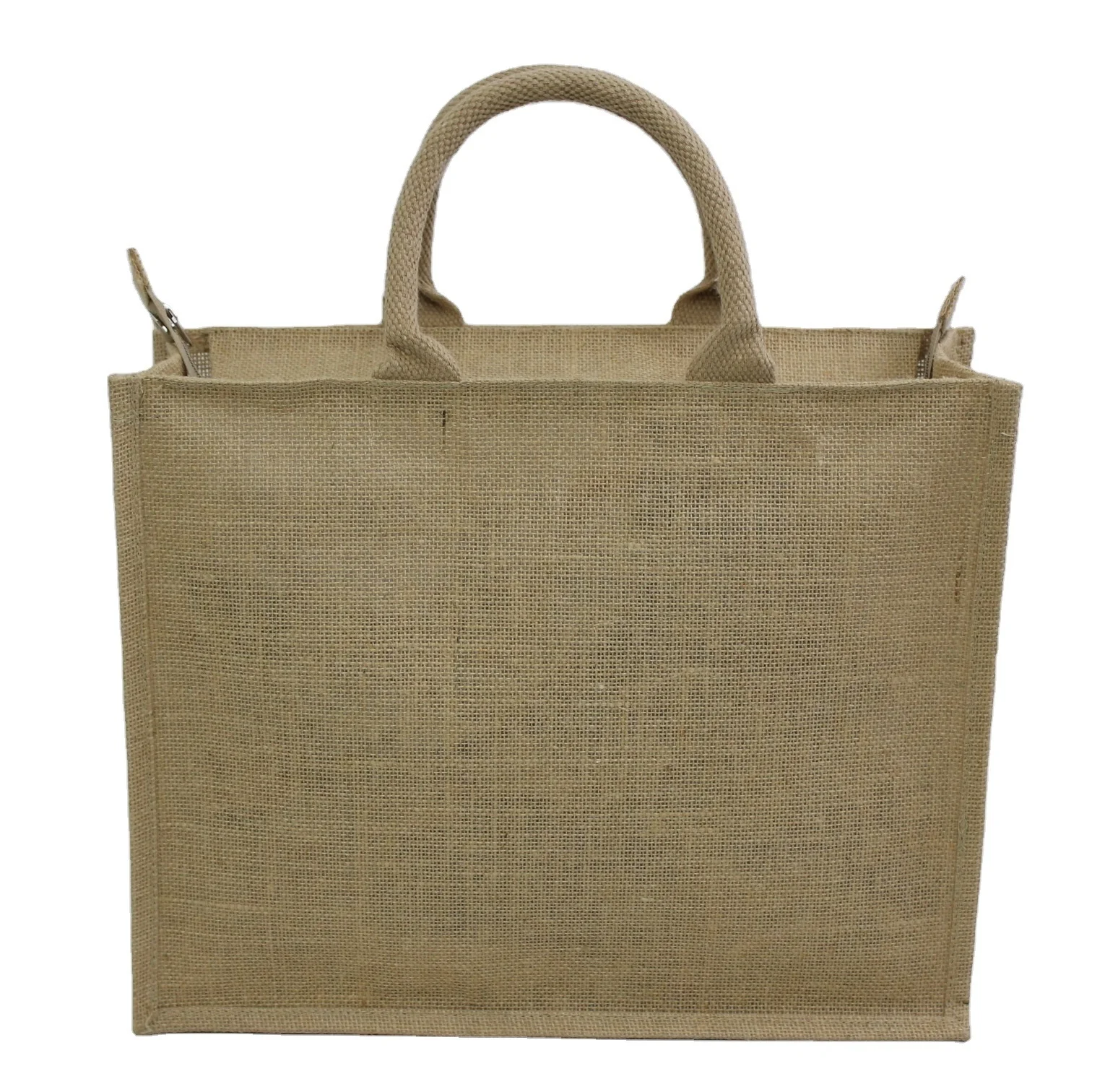 Zip Closure Designer decorative Satin Bow work PP Laminated Natural Jute Tote Gift Bag with padded Rope Handle