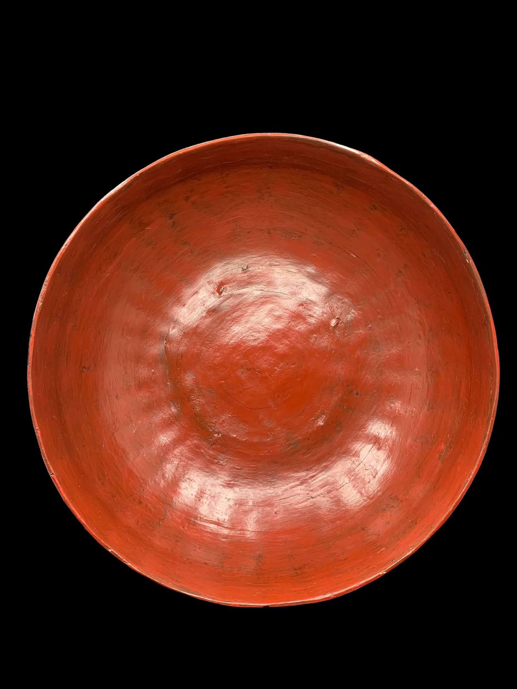 Thai Lanna Lacquer Ware for Food Deck Wooden Lid , Round Topped in the Shape of Pagoda Painted Red - Orange Vermillion Collect