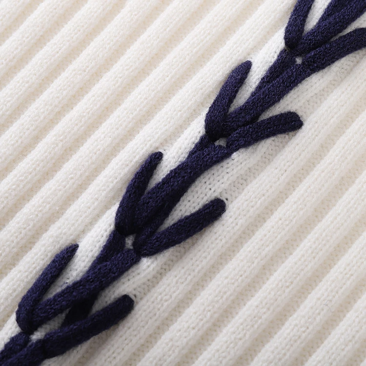 Knitwear manufacturers custom fall winter color contrast jacquard round neck long sleeve loose knitted korean sweaters for women