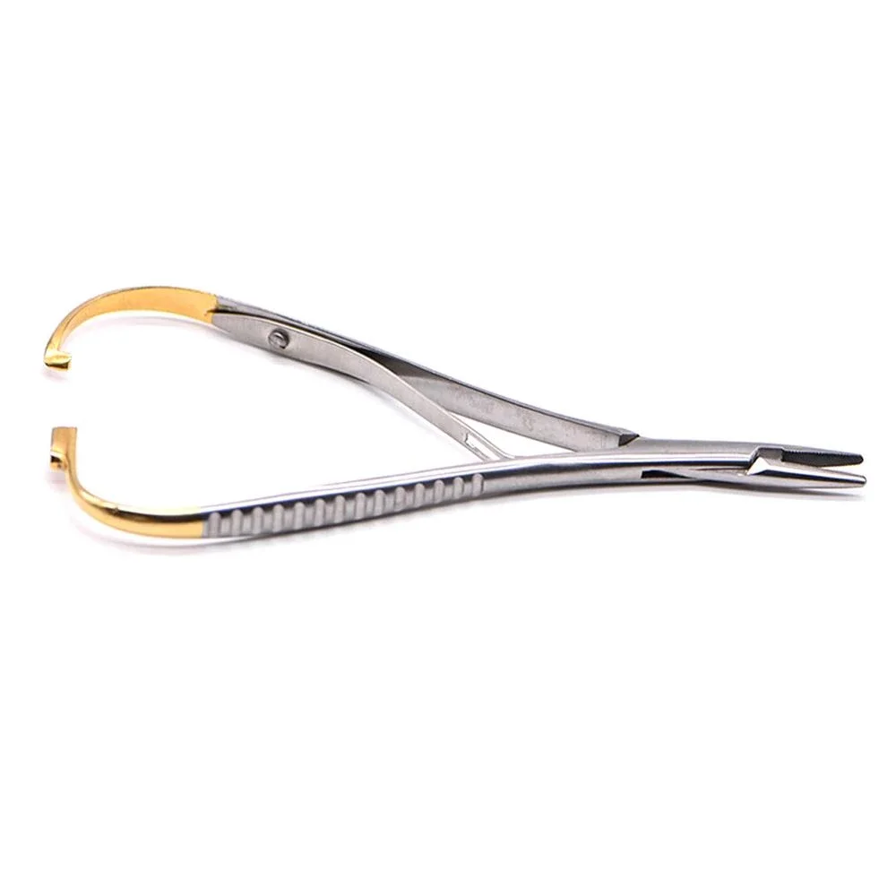 Round Dental Needle Holders Stainless Steel Orthodontic Plier Gold Plated Handle Surgical Dental Instrument Implant Castroviejo