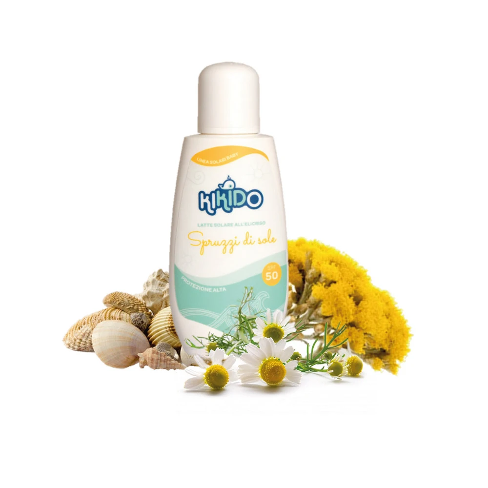High Quality Italian Baby Organic Sun Protection Solar Milk Kikido Spruzzi di Sole Body Skin Bath Child Care