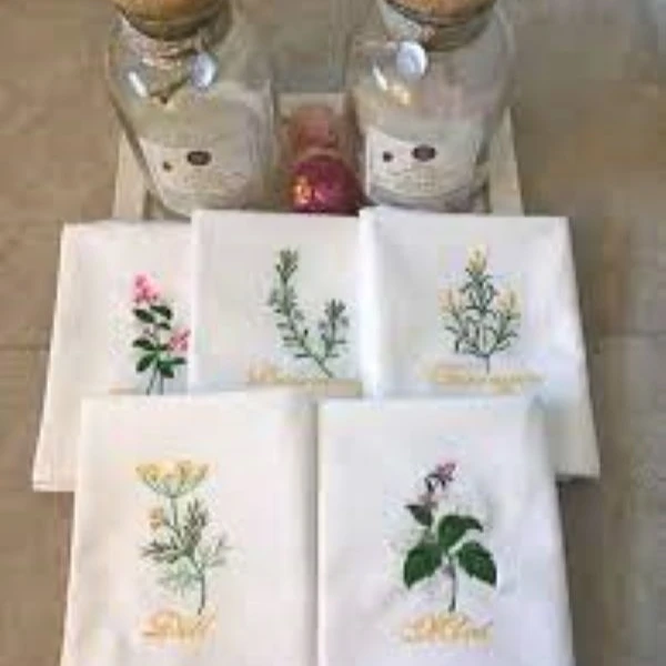 Recycle Cotton Embroidery Tea Towel Custom Logo Canvas Table Cloth Water Absorb Canvas Cotton Embroidered Home Textile Towels