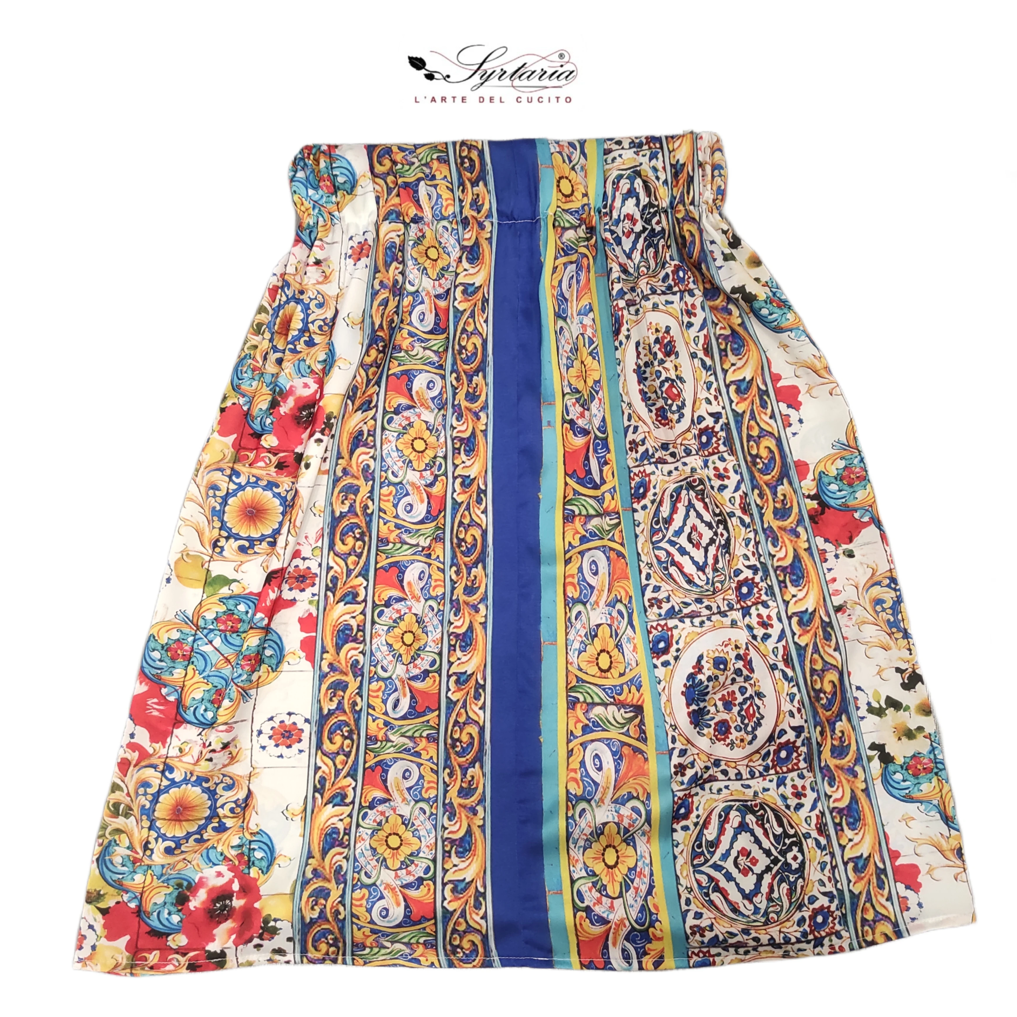 High quality handmade skirt with Made in Sicily pattern and Italian Fabric Non-industrial type satin high waist