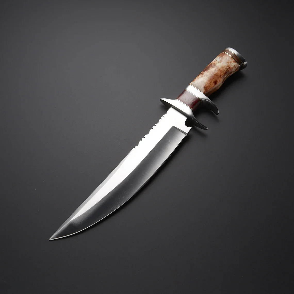 High Quality Custom Classic Bowie Hunting Knife with Bone Handle OEM Support with leather sheath hot sale Stainless steel