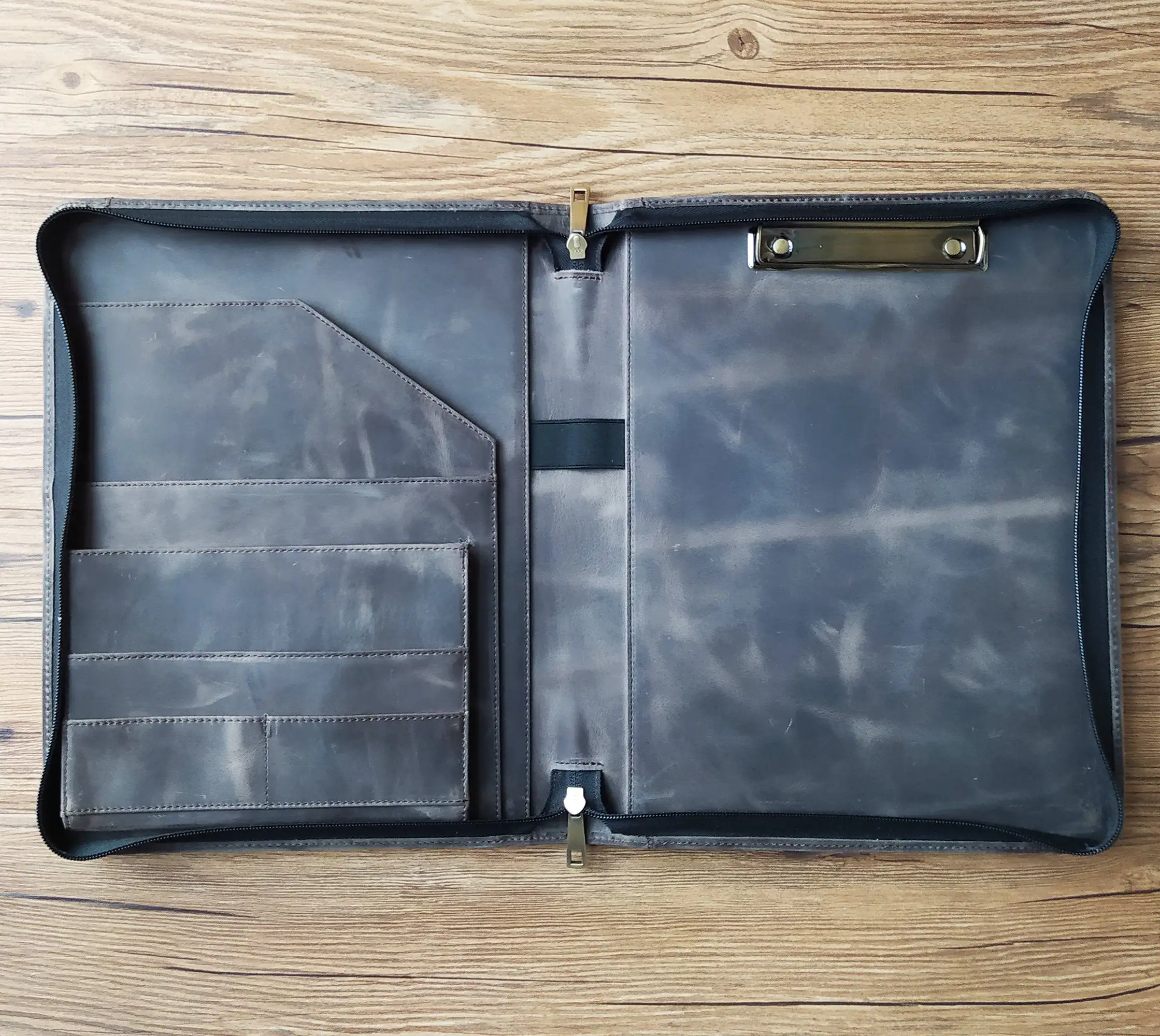 Crazy Personalised Office Zipper Case Notebook Storage Leather Portfolio Organiser Custom Logo Leatherette Portfolio LAP-0010