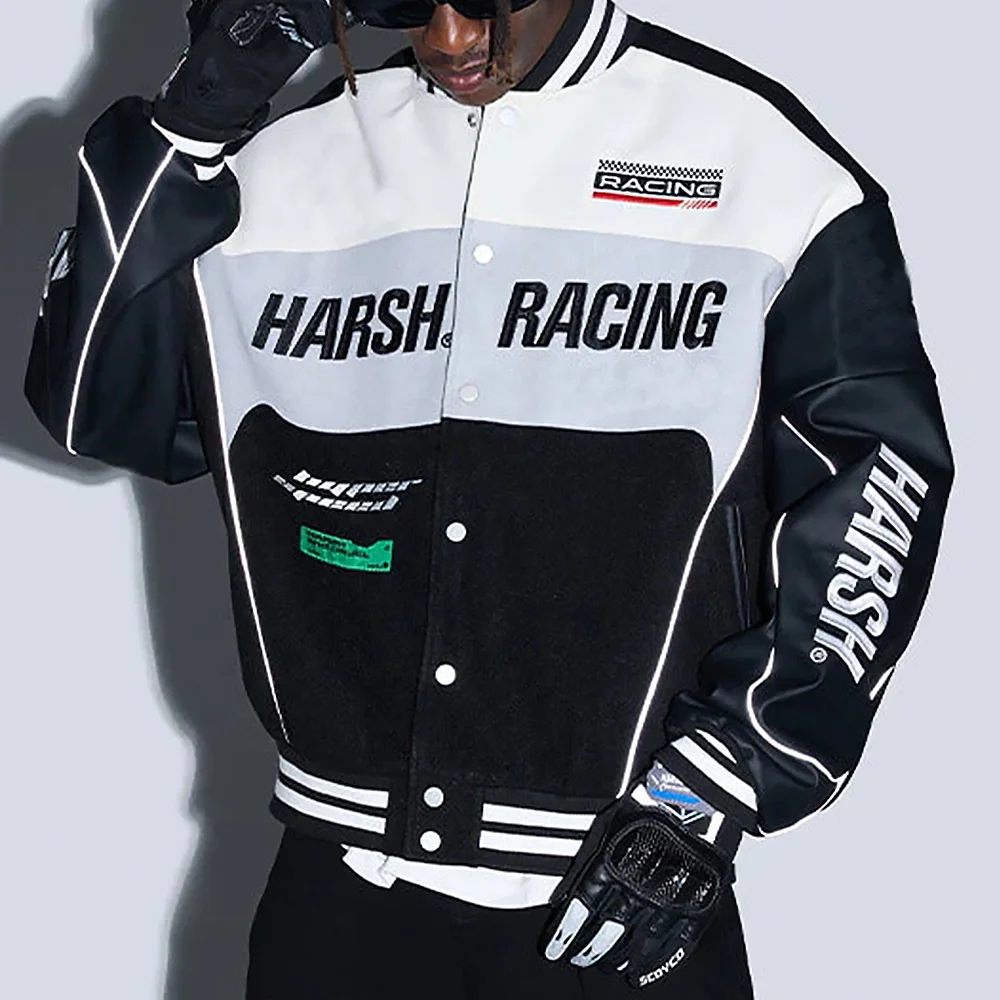 Custom manufacturer high quality Embroidered patch winter High street unisex racing jackets