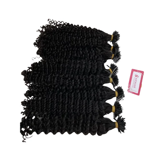Wholesale Top Quality Natural Black Color Nano Plastic Tip Human Hair Extensions Deep Wavy Nano Pen Plastic Ring