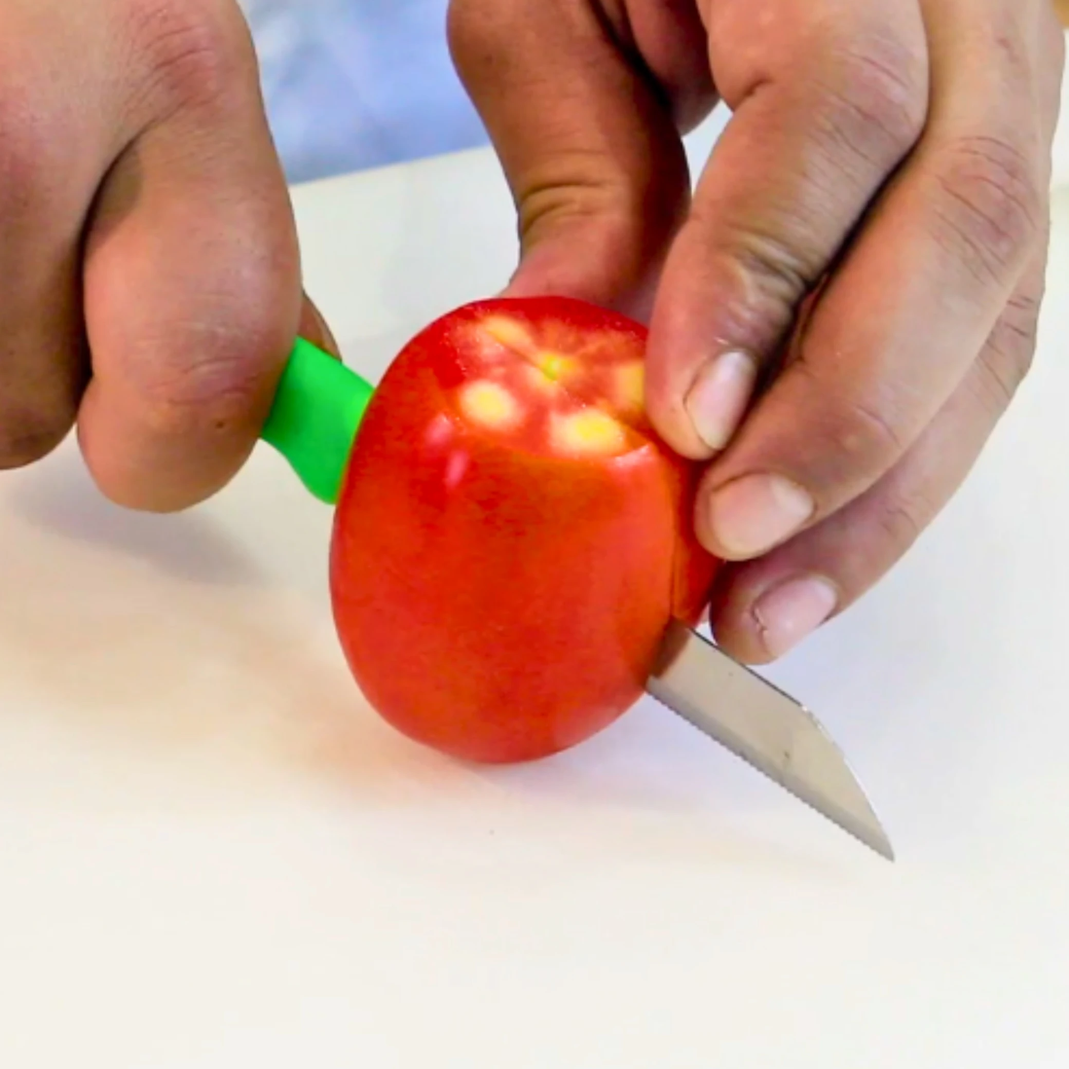 21-piece knife Jar, serrated stainless steel blades, multiple handle colors, designed for easy penetration without skin tearing