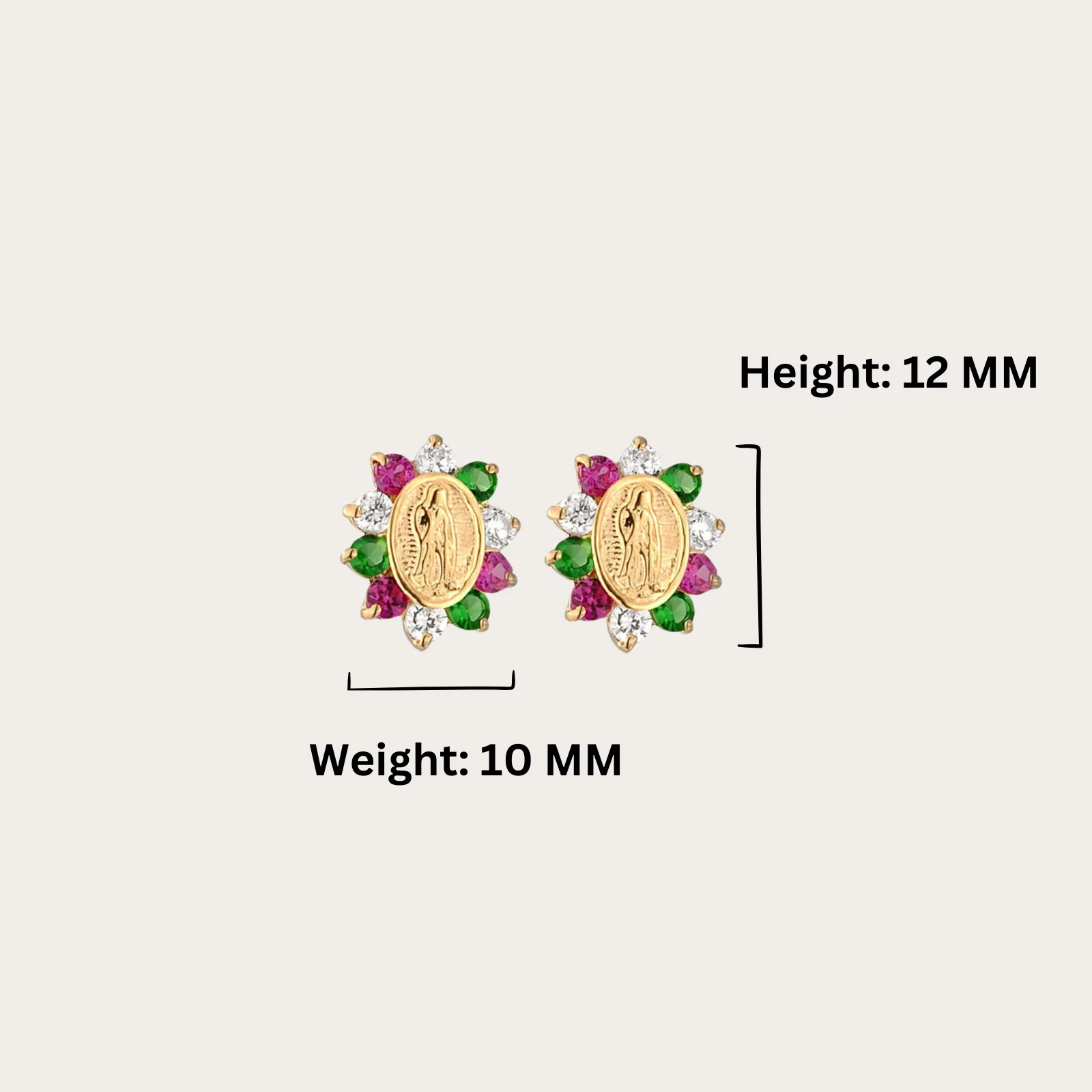 Trending Multi color CZ Studded Virgin Mary Earring for Women Girls Ear Studs Religious Jewelry