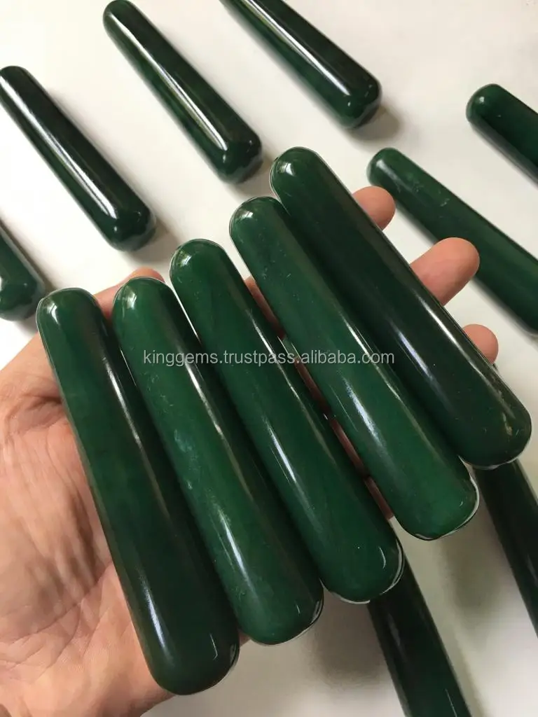WHOLESALE NATURAL HEALING CRYSTAL GREEN JADE MASSAGE WAND WOMEN YONI MASSAGE HEALING STONE DILDO GREEN GEMSTONE SMOOTH WAND