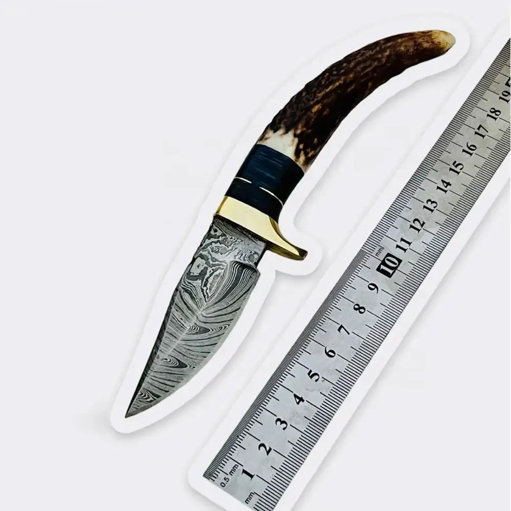 Mini Pocket Carry Knife Fixed Blade Hunting Skinning Knife Damascus Steel made skinner Knife for online sale