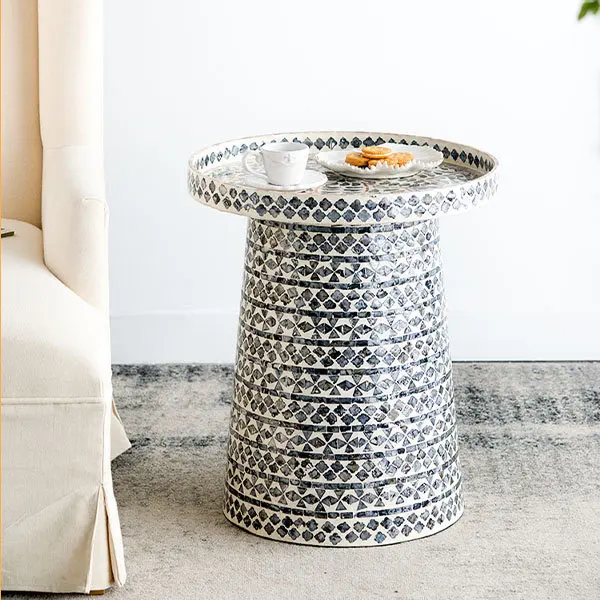 High quality luxury coffee table with Mother of Pearl inlaid made in Vietnam White Ariel Capiz Side Table for living room