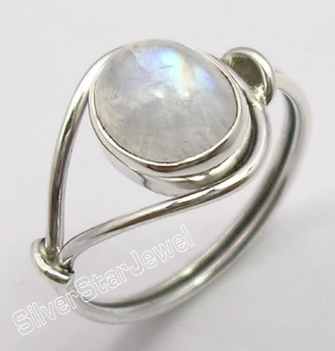 Серебряное кольцо из 925 серебра с радужным лунным камнем