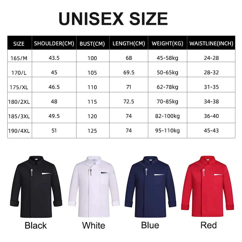 Chef Coat Wearing Uniform Restaurant Long Sleeve Kitchen Work Jacket for Men Customized Chef Clothes Suit