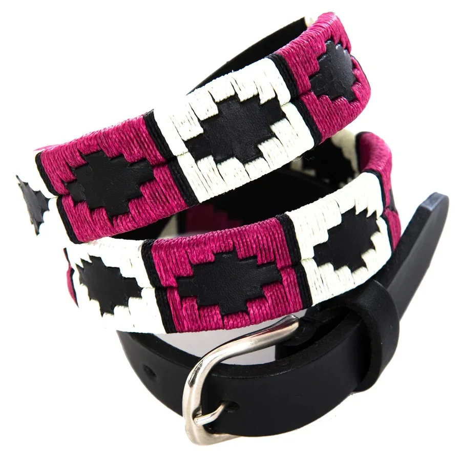 Narrow Polo belt - Berry/white/black stripe Comfortable Trendy Color Polo Leather Belt For Men Available At Wholesale Price