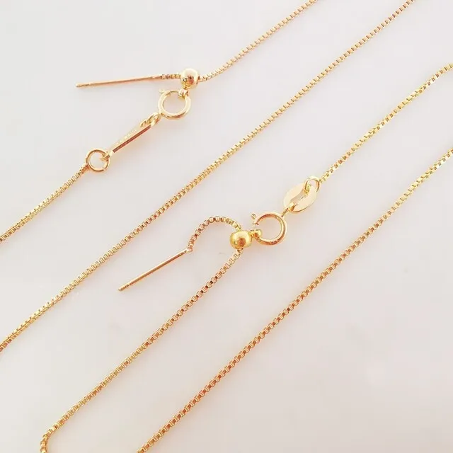 Adjustable Finished Cable Chain for Necklace With Spring Clasp 18K Gold Plated Brass Box Chain Finding Necklace Jewelry
