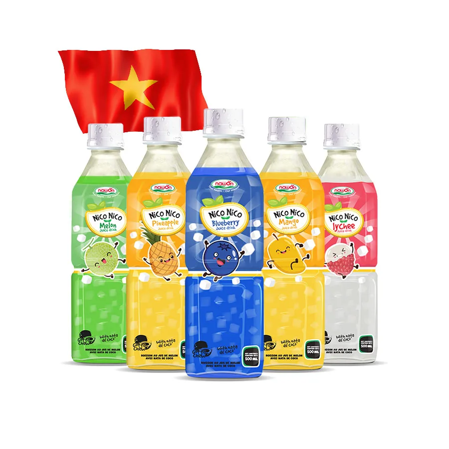 Free Sample 500ml Nico Nico Mixed Fruit Juice with Coconut Jelly - Nata De Coco Drink Wholesale Supplier HALAL Soft Drink