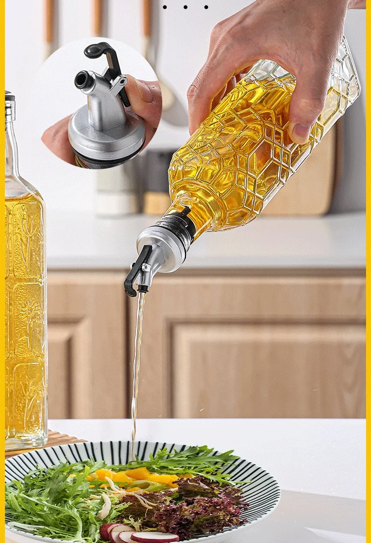 In-Stock Square Kitchen Organizer Glass Oil Cruet Olive Oil Seasoning Bottle Oil and Vinegar Dispenser