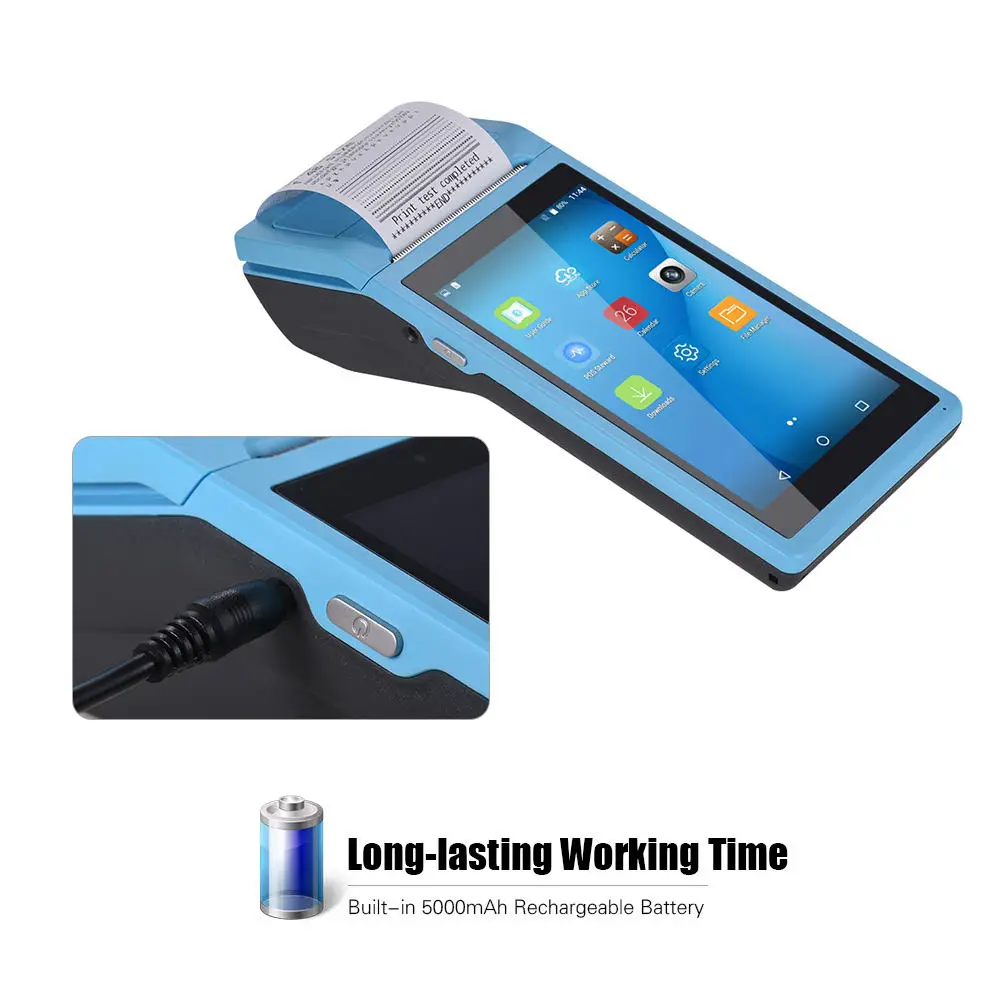 Android POS Terminal Receipt Printer, 58mm Handheld Barcode Scanner Printer with 5.5in IPS Display
