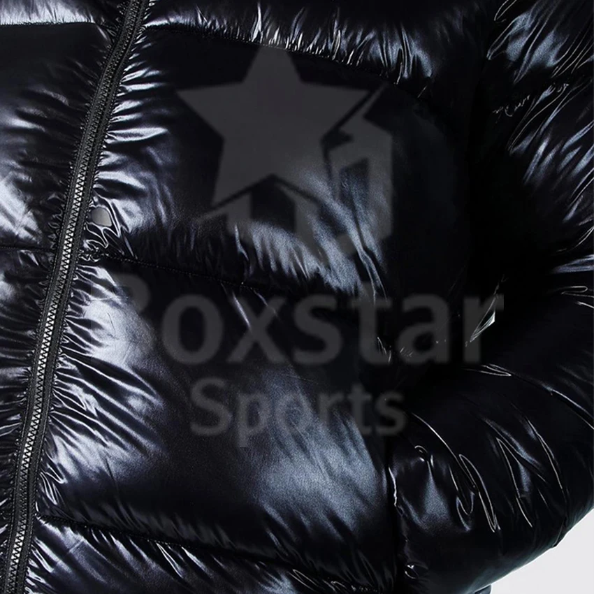Designer High Quality Coat Hooded Black Shiny Jacket Men Winter Bubble Puff Custom Heavy Shinny Puffer Plus Size Jacket For Men