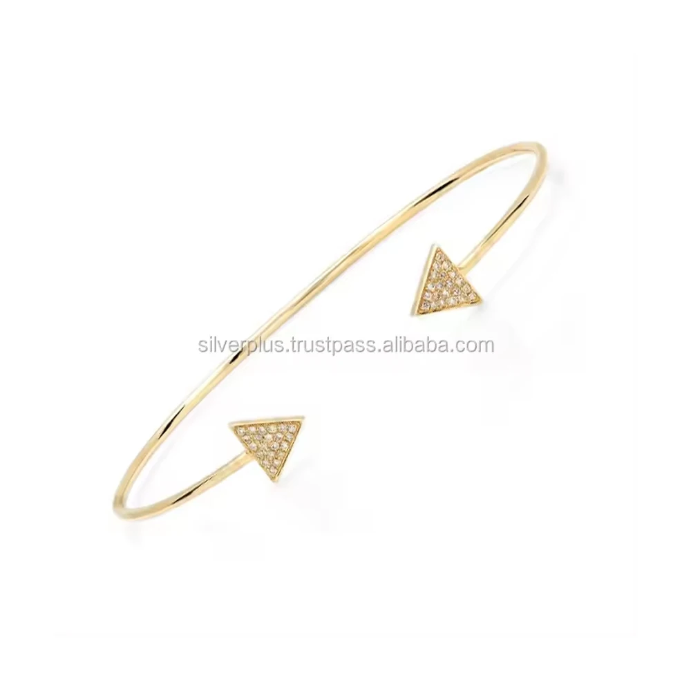 New Design 14k Solid Gold 0.13 Carat Diamond Open Arrow Adjustable Bangle Wholesale Manufacturer Jewelry Supplier