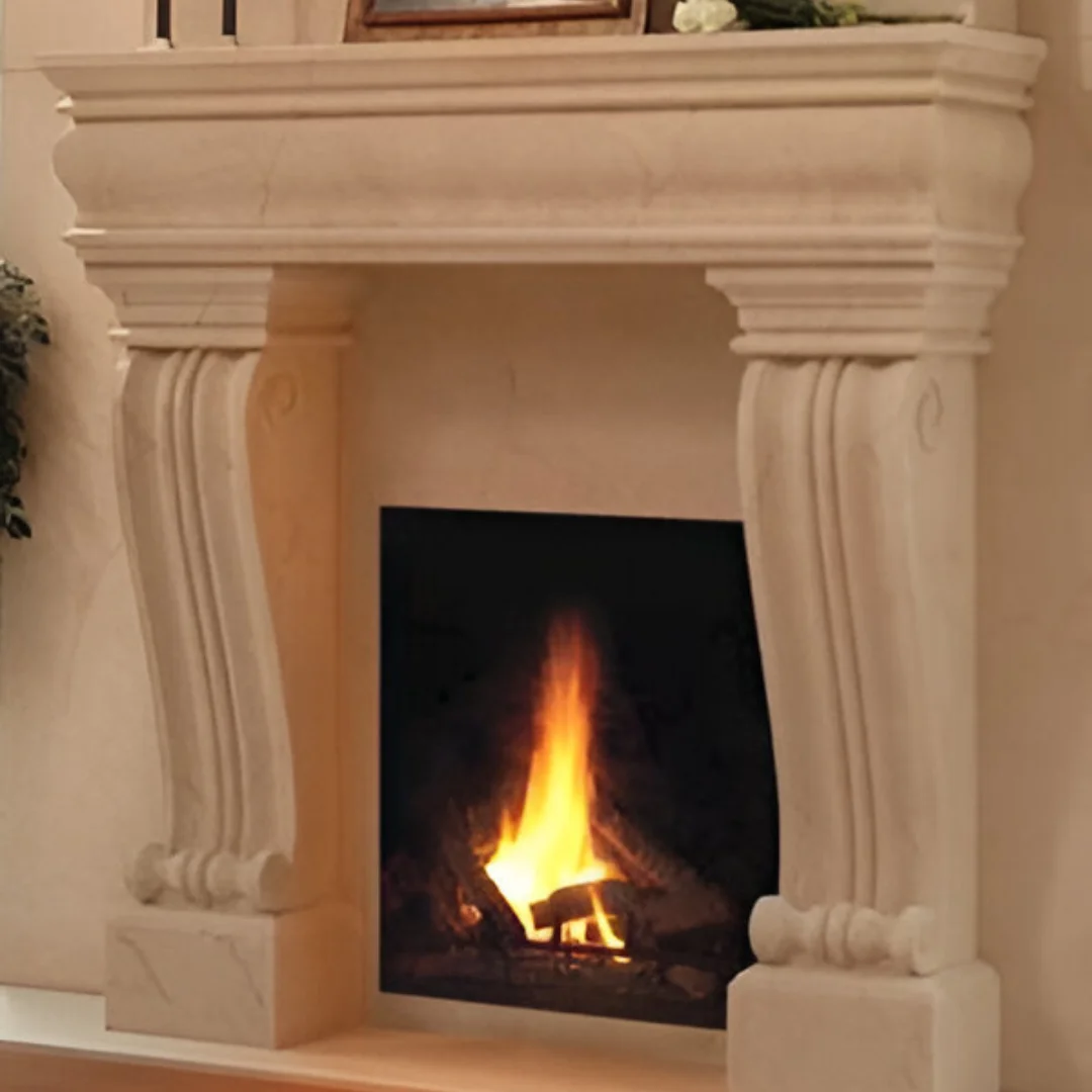 Home Decorative Electric Fireplace Mantel Hand Carved Indoor Beige White Surround Guaranteed lowest price