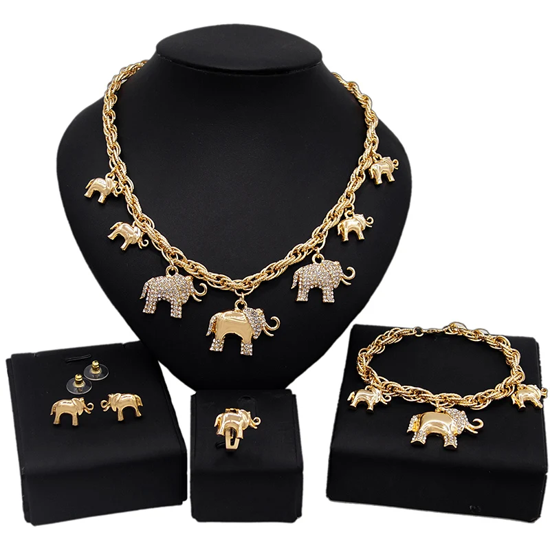 Zhuerrui New Design Heart Shaped Jewelry Sets Artificial Silver Crystal XO elephant Necklace Jewelry Set X0075