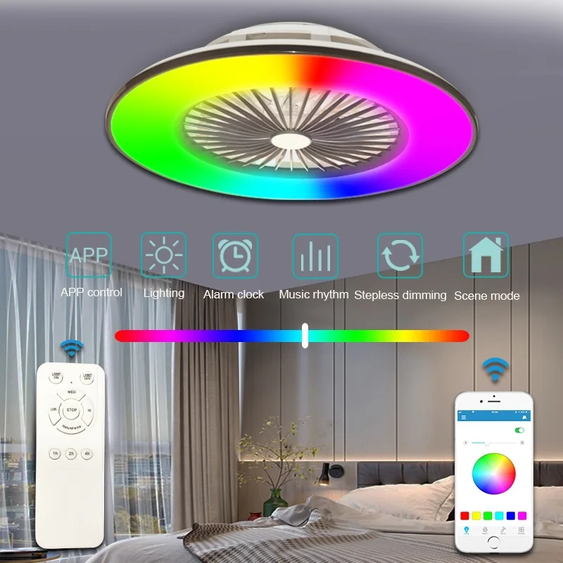 Colorful Dazzling Bluetooth Music RGB Voice App Control Modern Led Ceiling Fan With Light Ceiling Lights Smart Home Lights