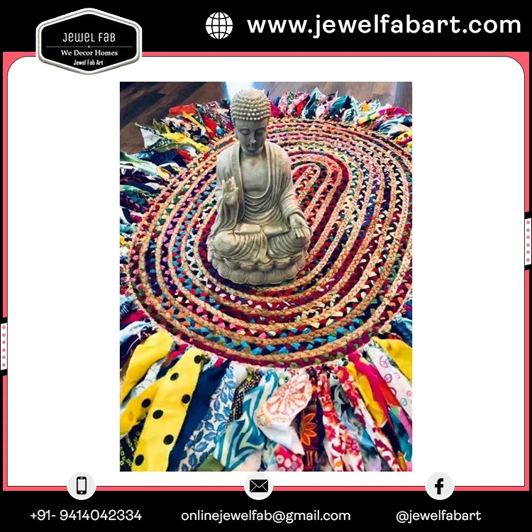 Attractive Color Handmade Chindi Braided Cotton & Jute Reversible Rugs Available At Bulk Quantity
