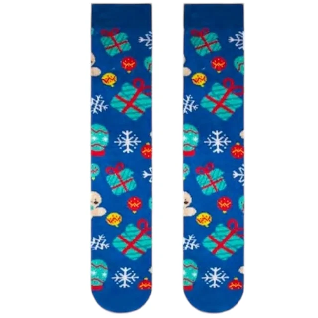 Unisex Happy Xmas Spandex Cotton Print Socks Perfect New Year Gift for Men and Women Knitted Sport and Casual Design