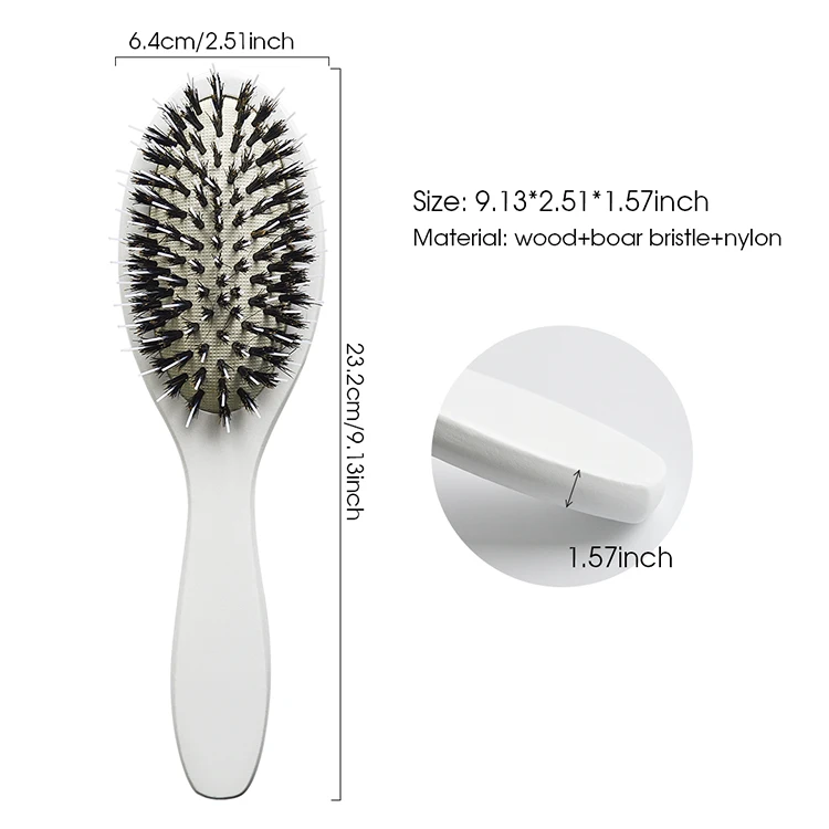 New Product Custom Packaging White Coated Boar Bristle Nylon Wooden Handle Paddle Wig Hair Extension Brush