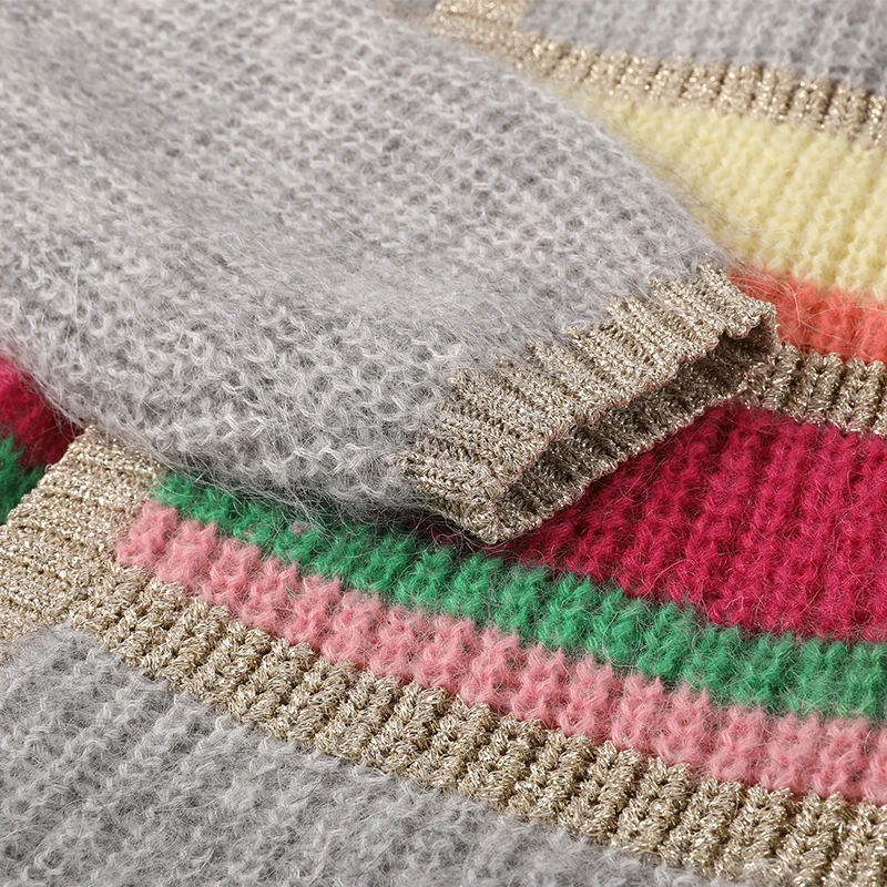 Women colorful striped sweater V-neck open chested long sleeve knitted cardigans & shrug sweaters wholesale