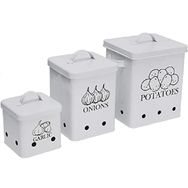 Royal Vintage Metal Square Shaped White Powder Coat Food Storage  Box Tea Coffee Storage Container Kitchen Accessories For Home