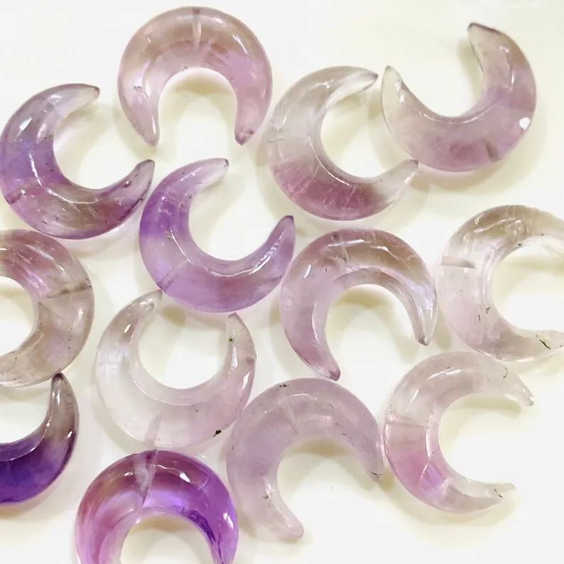 Purple Amethyst Carved Moon Briolette Cabochon Hand Carved Moon Gemstone Crescent Moon Bulk Supply