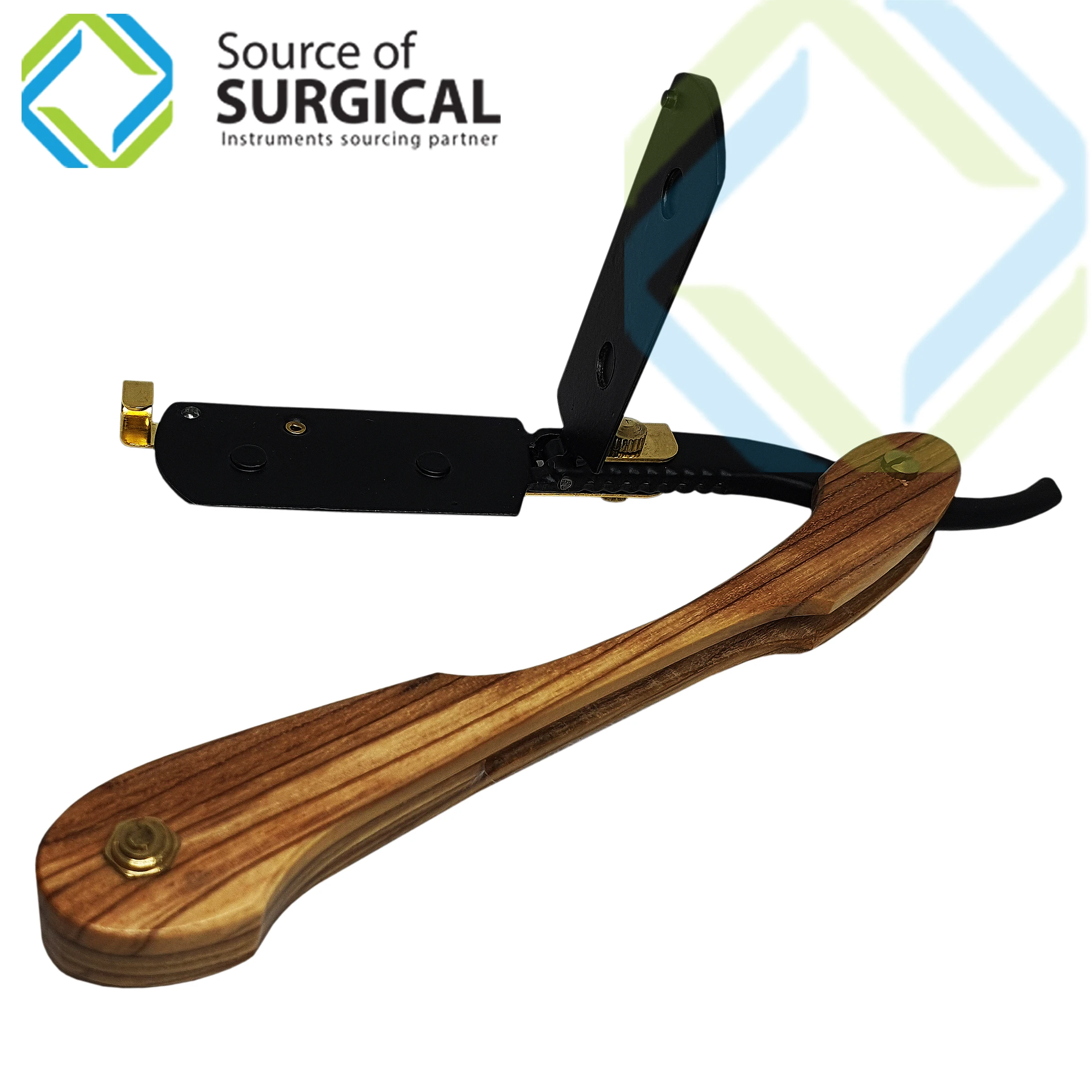 Barber Razor Straight Hard Brown Wood Handle