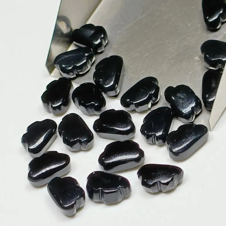 Top Quality Black Onyx Cloud Shape Carved Gemstone Beads For Jewelry Making 12X7MM Engraved Stone Miniature Carvings Bulk Price