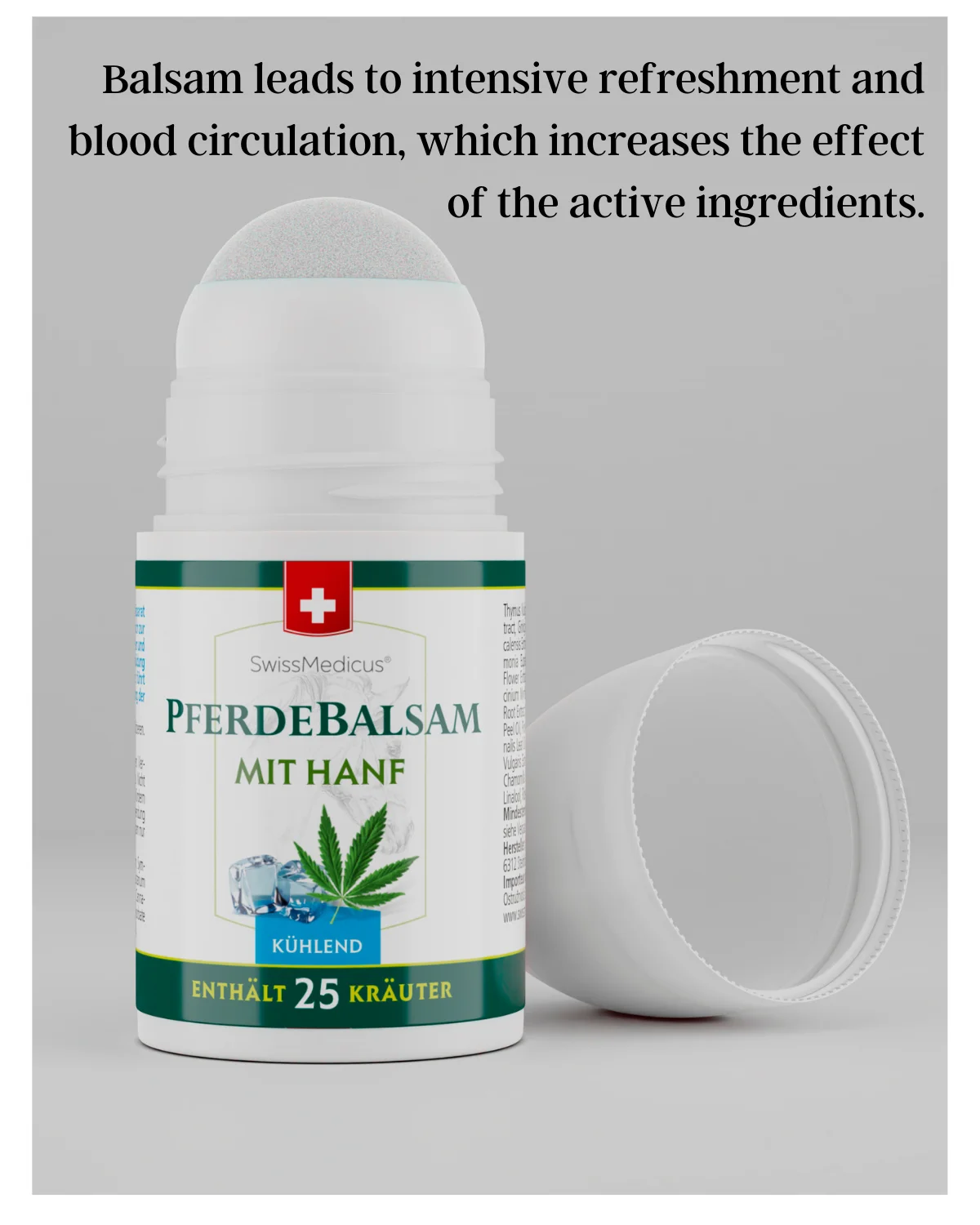 SwissMedicus Pferdebalsam with hemp cooling Roll-On, heavy legs relief, Swiss quality, pain relief cream, Varicose veins, 90 ml