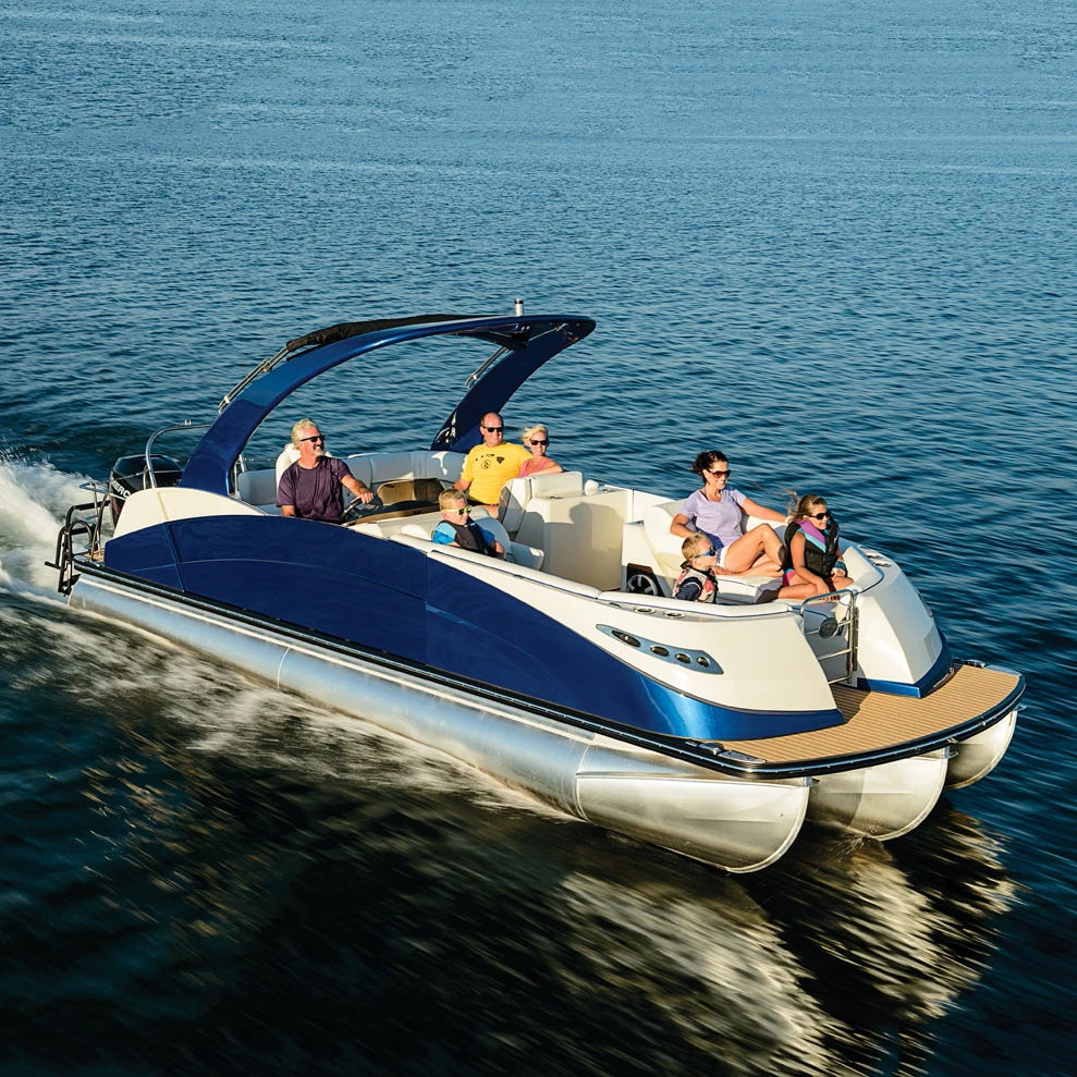 Kinocean 26 ft Luxury Fiberglass Pontoon Yacht Boat with Outboard Engine Three Tubes New Design High Quality for Entertainment