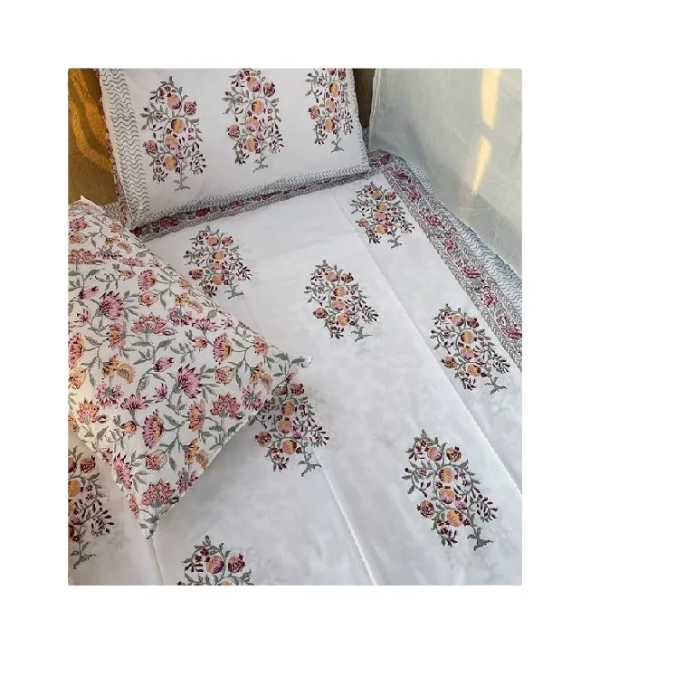 Индийская ручная работа санганери постельное белье с ручным принтом комплекты постельного белья простыня наволочкой
